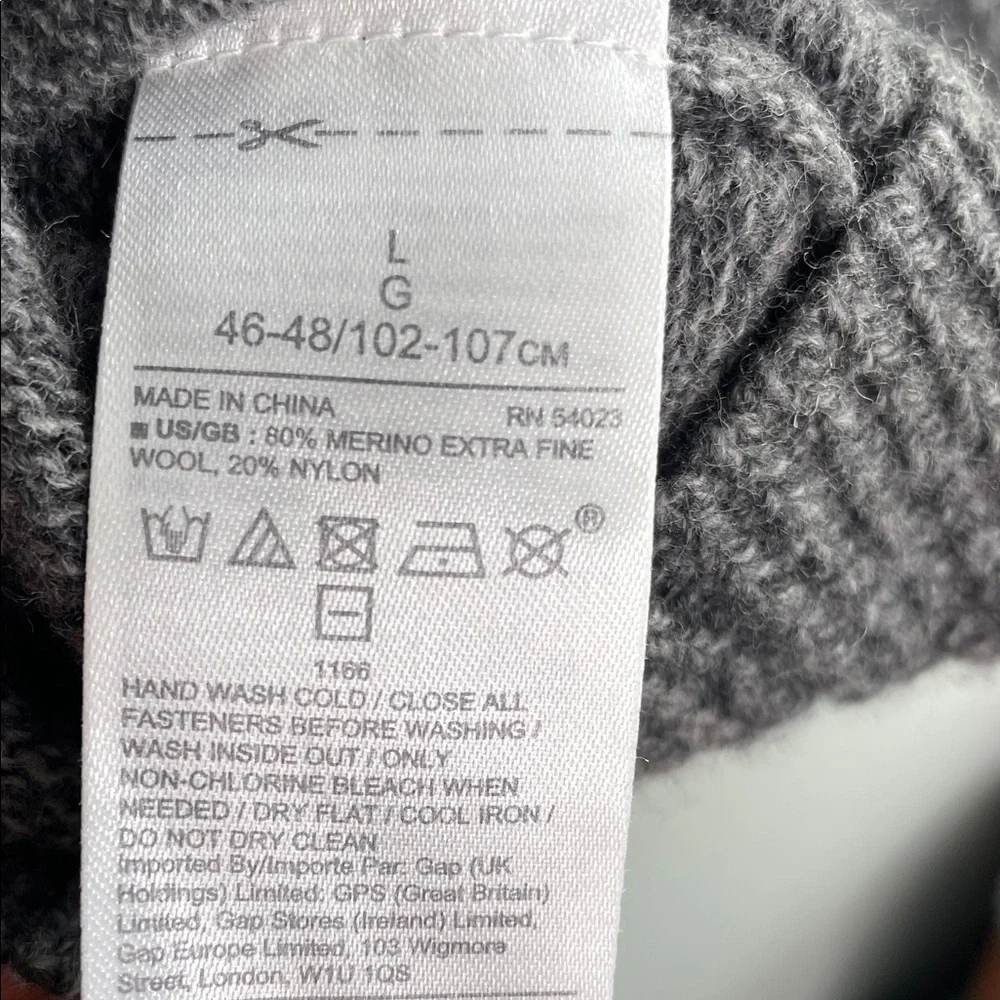 Banana Republic Men's Charcoal Zip-Up Sweater extra fine merino wool size L